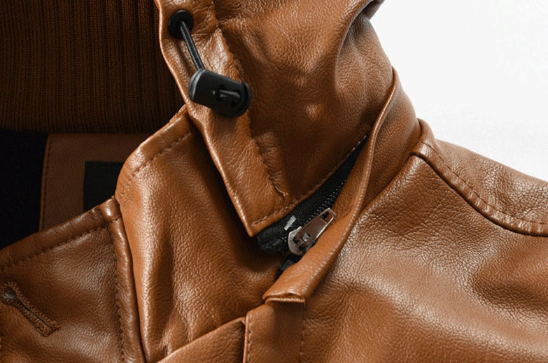 Jaqueta Longa de Couro com Capuz Masculina Sampaio®