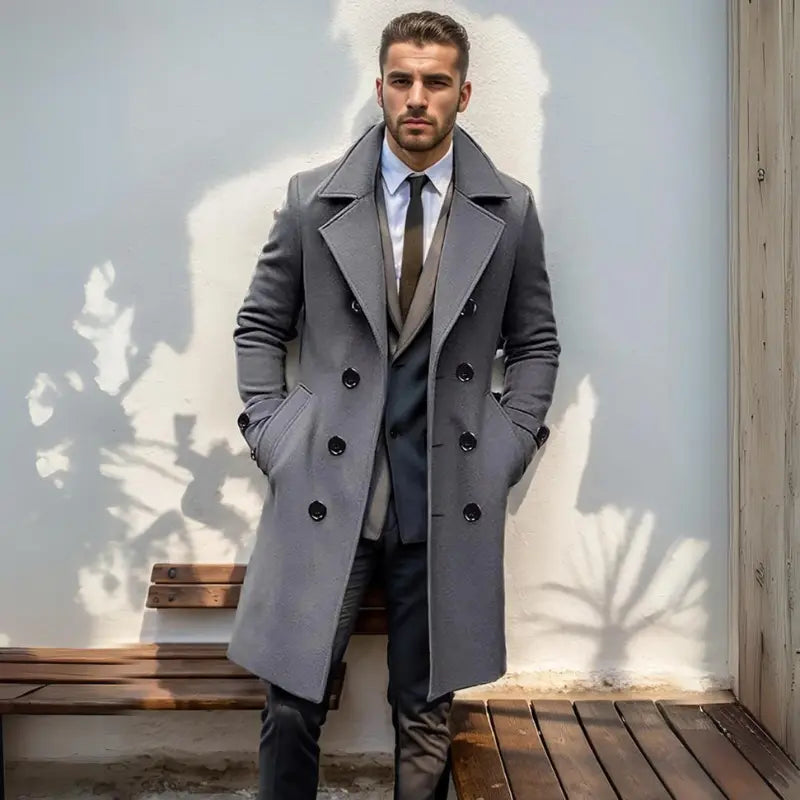 Sobretudo Longo Transpassado de Lã Masculino Sampaio®