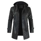 Jaqueta Longa de Couro com Capuz Masculina Sampaio®