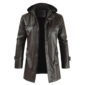 Jaqueta Longa de Couro com Capuz Masculina Sampaio®