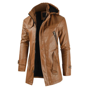 Jaqueta Longa de Couro com Capuz Masculina Sampaio®